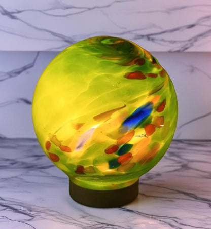 Handcrafted Green Swirl Glass Sphere Lamp: Cosy Ambient Light