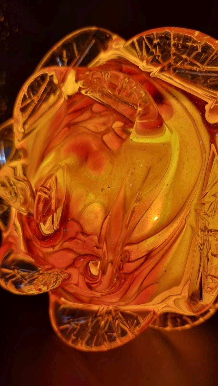 Iridescent Rose Glass Lamp: Hand-Blown LED Sculpture, USB Powered