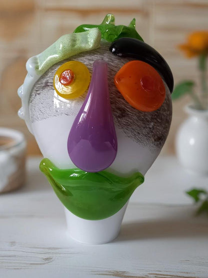 Handblown Glass Clown Lamp: Colorful Whimsical Art Night Light