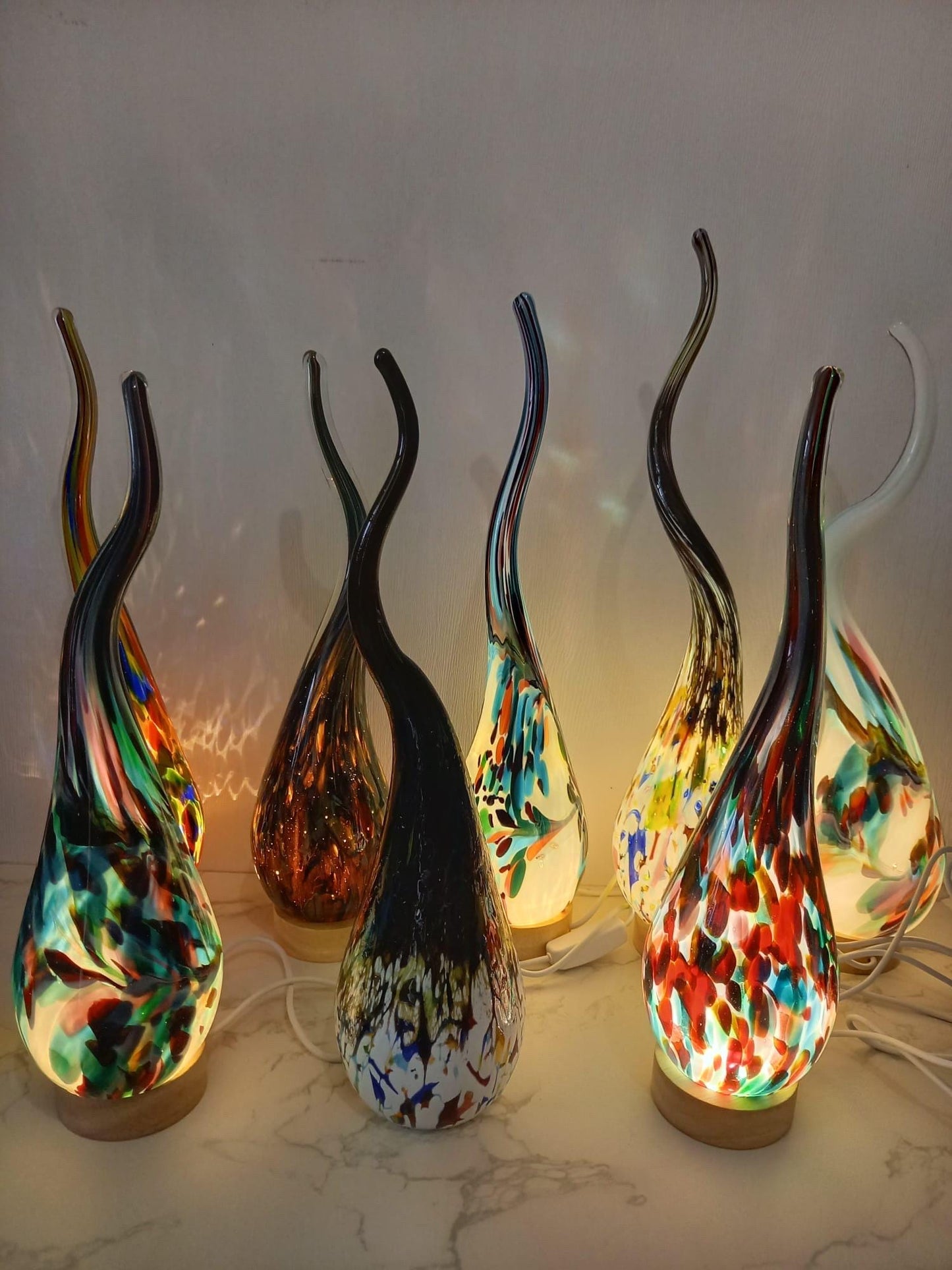 Hand Blown Glass Swirl Lamp: Colorful Ambient Light, Polish Art Glass