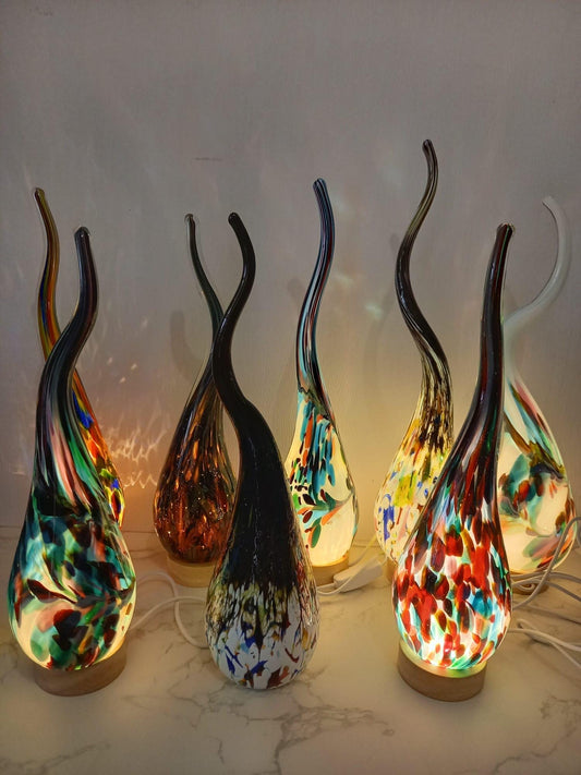 Hand Blown Glass Swirl Lamp: Colorful Ambient Light, Polish Art Glass