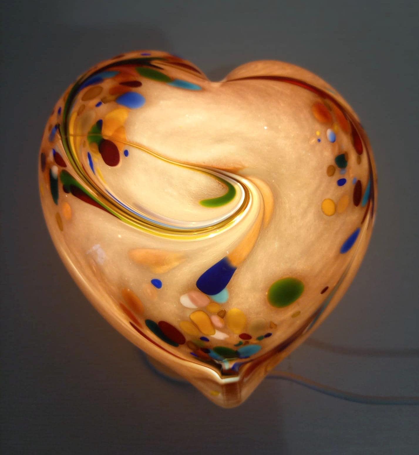 Iridescent Heart Glass Lamp: Handmade LED Mood Light, Romantic Decor