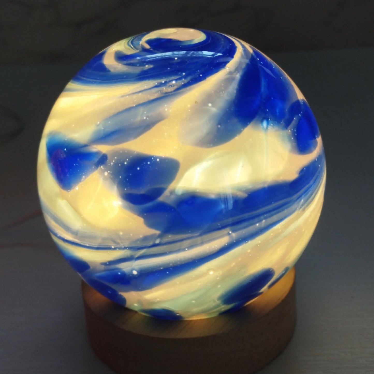Handcrafted LED Glass Sphere Lamp: Cosy Ambient Light, British Home Décor