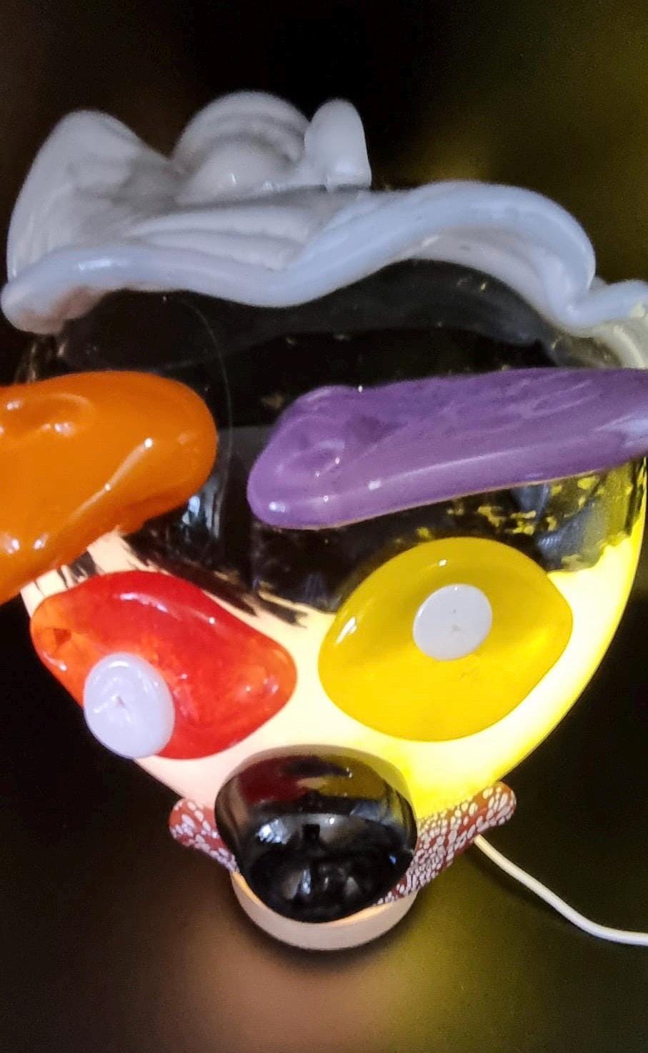 Handblown Glass Clown Lamp: Colorful Whimsical Art Night Light