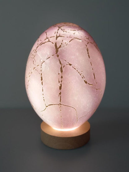 Hand Blown Glass Egg Lamp: Art Deco Tabletop Night Light