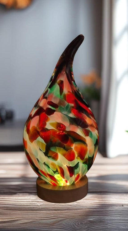 Handblown Glass Teardrop Lamp: Colorful Swirl Art Glass Night Light