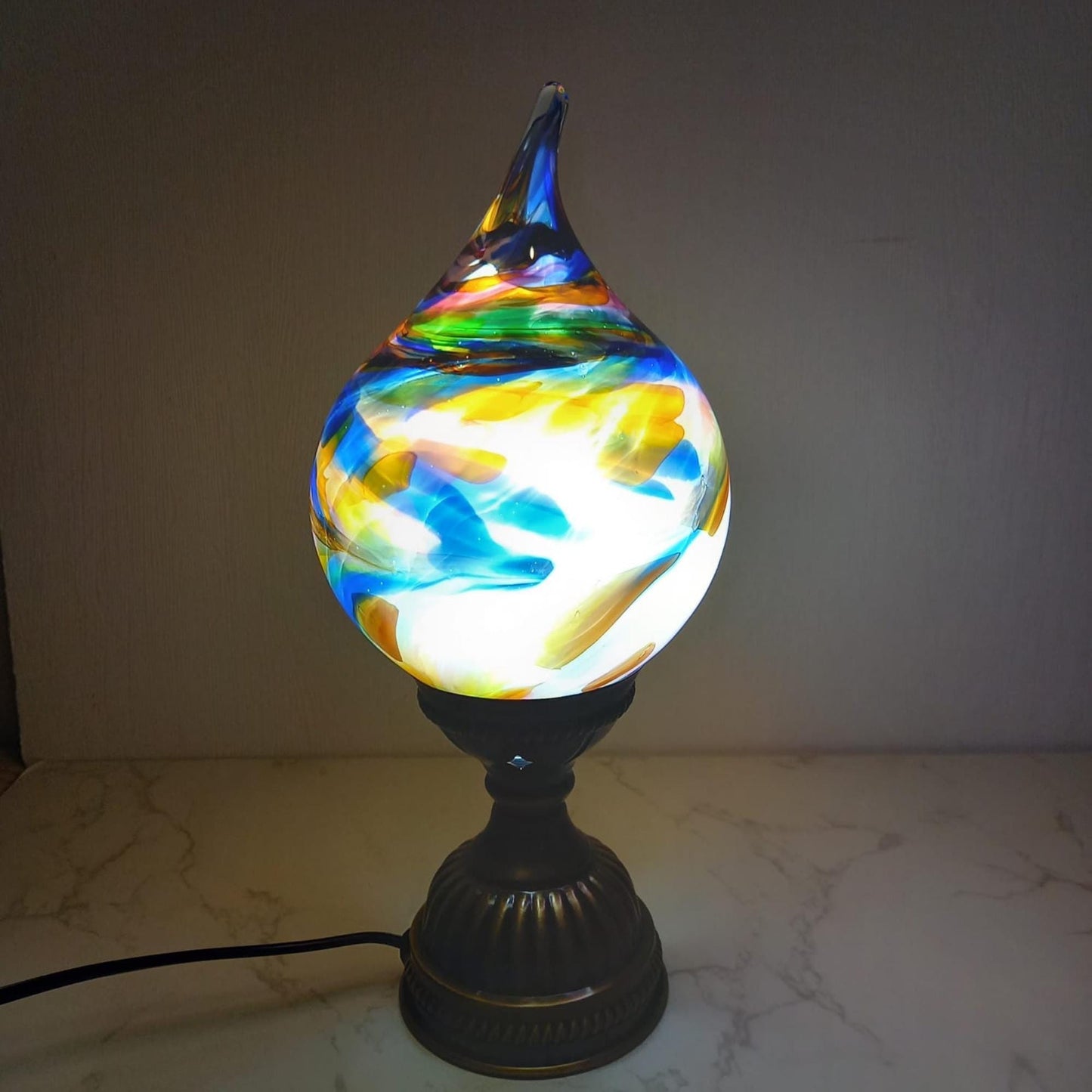 Mystique Flame Glass Lamp – Handcrafted Artisanal Teardrop Light for Elegant Home Decor