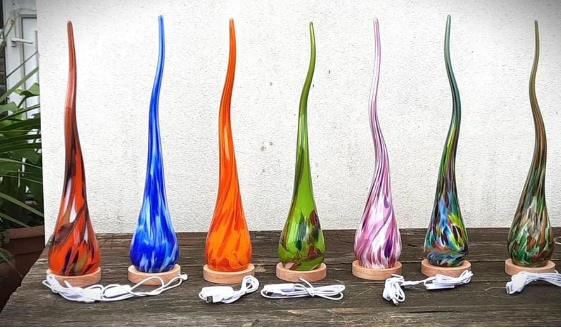 Hand Blown Orange Glass Flame Lamp: LED Ambient Light, USB Powered