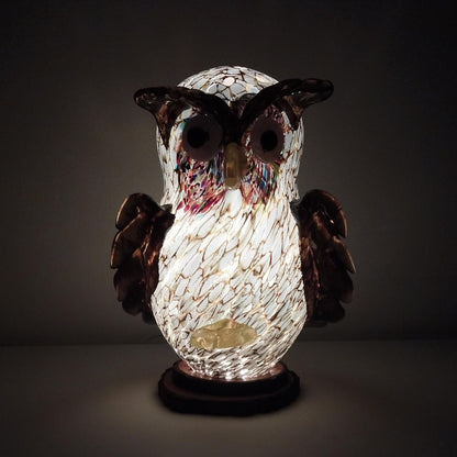 Handcrafted Handmade Sculpture Owl Glass Lamp: LED Night Light