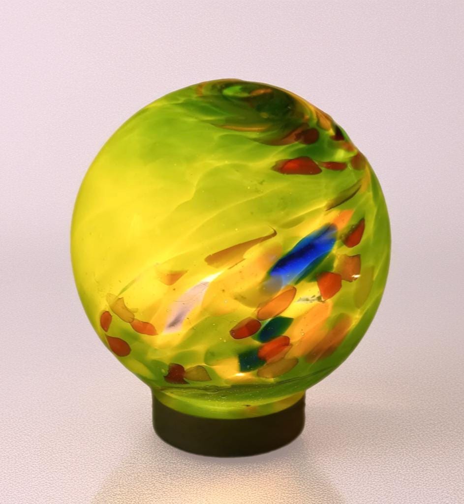 Handcrafted Green Swirl Glass Sphere Lamp: Cosy Ambient Light