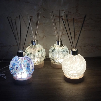 Handcrafted Iridescent Glass Diffuser Lamp with LED Light, Elegant Room Fragrance