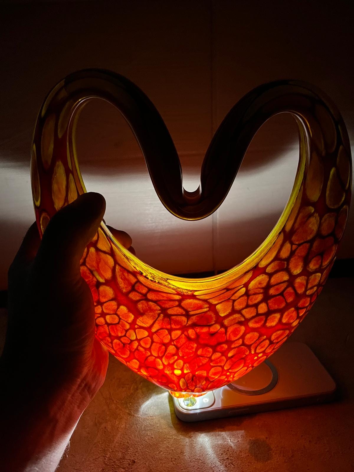 Handcrafted Iridescent Heart Lamp: LED Sculpture Light, Romantic Home Decor