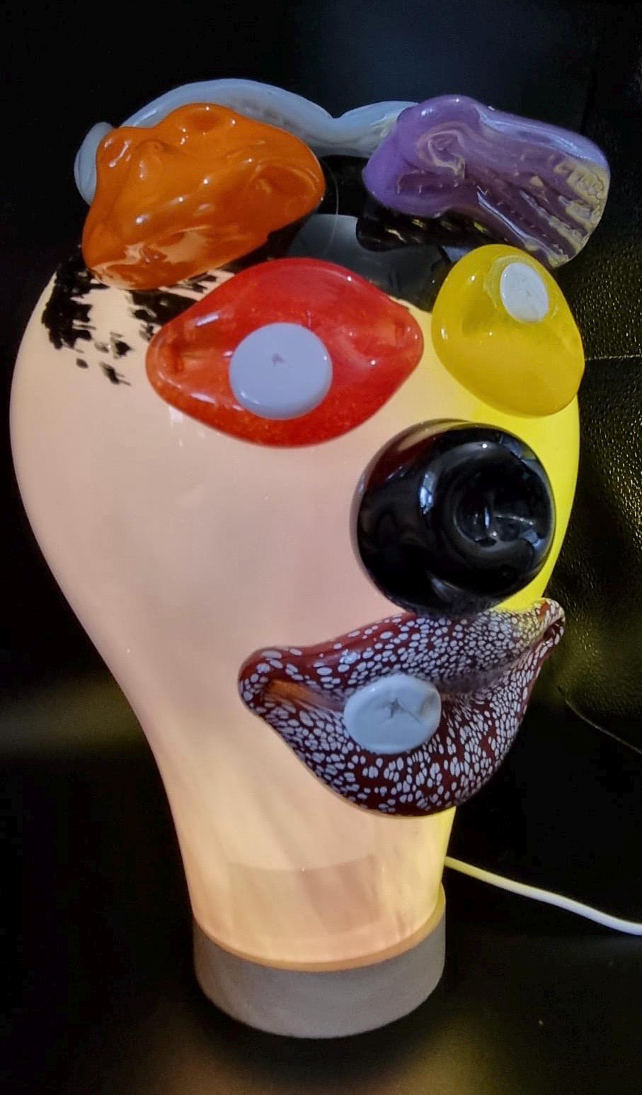 Handblown Glass Clown Lamp: Colorful Whimsical Art Night Light