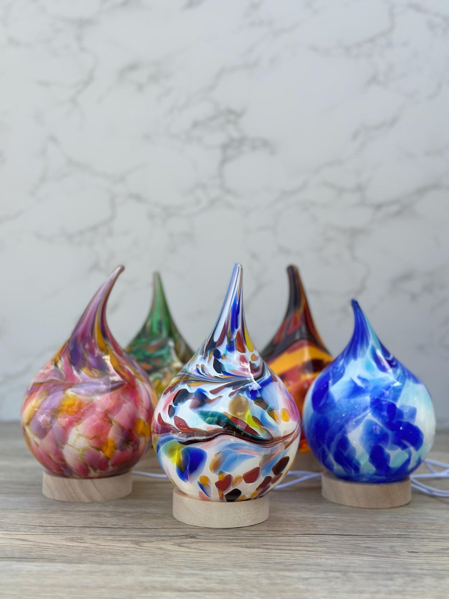 Pink Handblown Glass Teardrop Lamp: Colorful Swirl Night Light