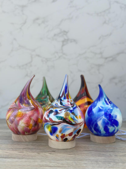 Pink Handblown Glass Teardrop Lamp: Colorful Swirl Night Light