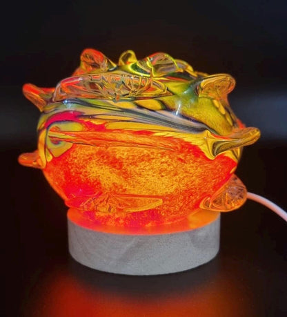 Iridescent Art Glass Rose Lamp: Hand-Blown LED Sculpture