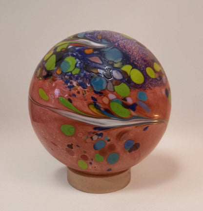 Handcrafted Swirl Glass Sphere Lamp: Golden Amber Ambient Light
