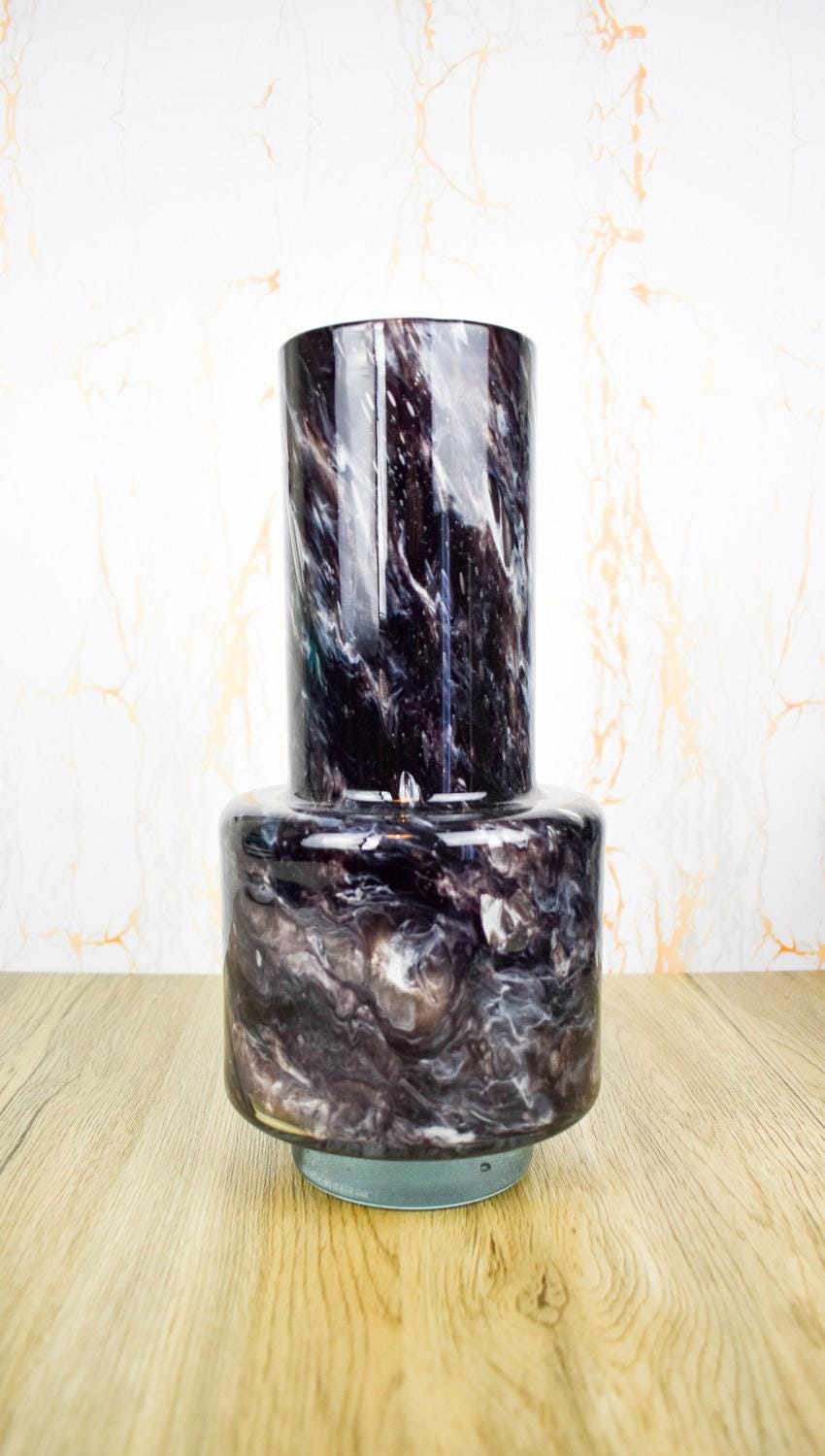 Handmade Mouth Blown Black Glass Vase - Elegant Home Decor (30cm)
