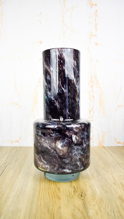 Handmade Mouth Blown Black Glass Vase - Elegant Home Decor (30cm)