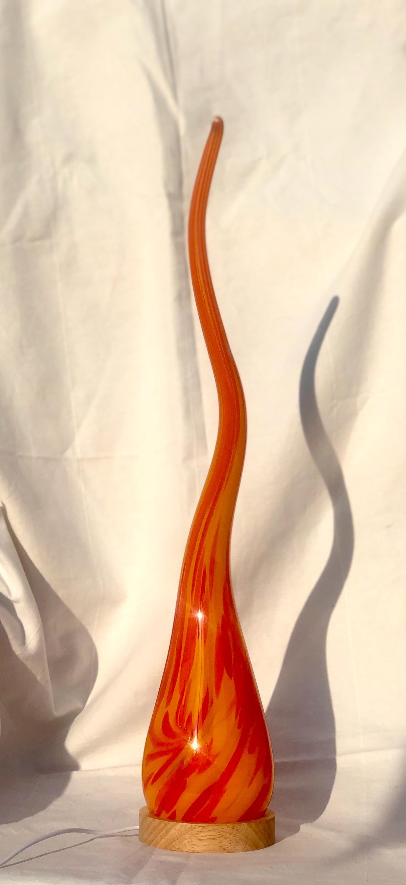 Hand Blown Orange Glass Flame Lamp: LED Ambient Light, USB Powered