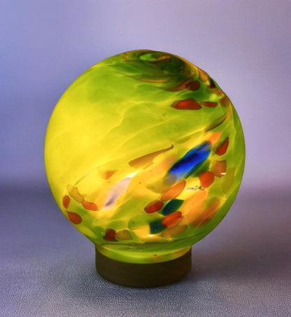 Handcrafted Green Swirl Glass Sphere Lamp: Cosy Ambient Light