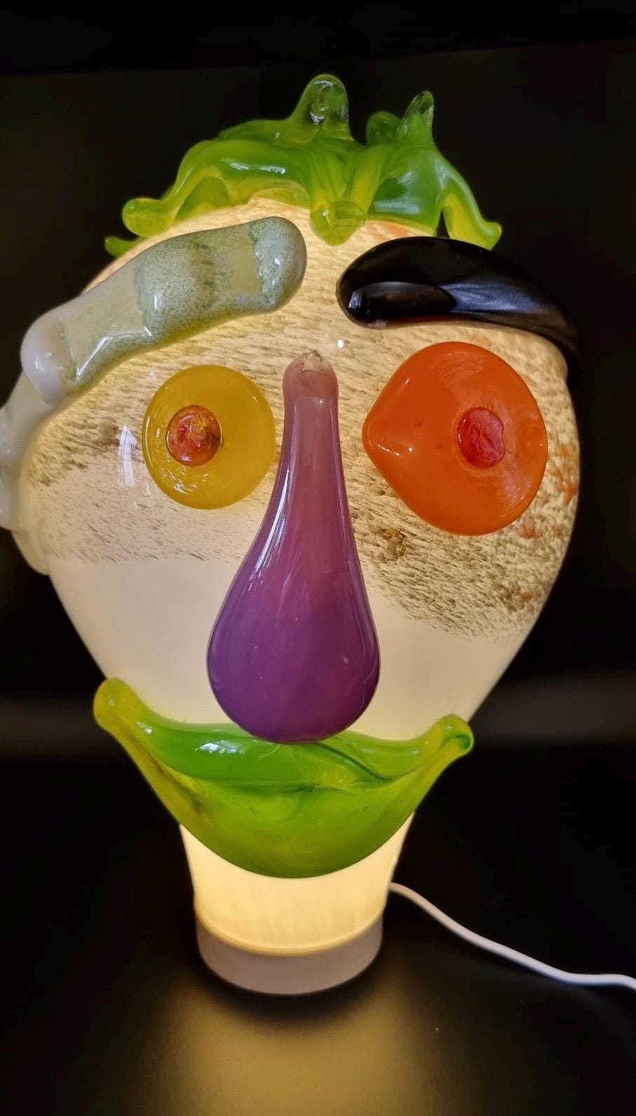 Handblown Glass Clown Lamp: Colorful Whimsical Art Night Light