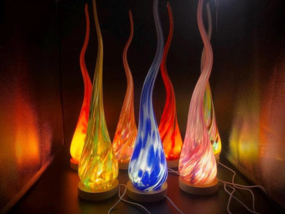 Hand Blown Flame Glass Lamp: LED Ambient Light, USB Powered