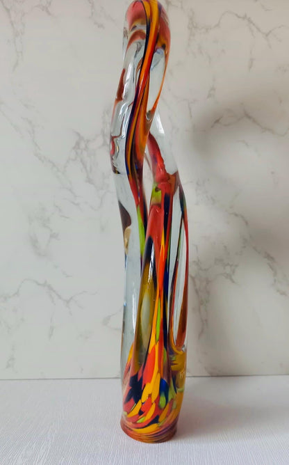 Iridescent Heart Lamp: Hand-Blown Glass Sculpture, Romantic Home Decor