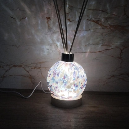 Handcrafted Iridescent Glass Diffuser Lamp with LED Light, Elegant Room Fragrance