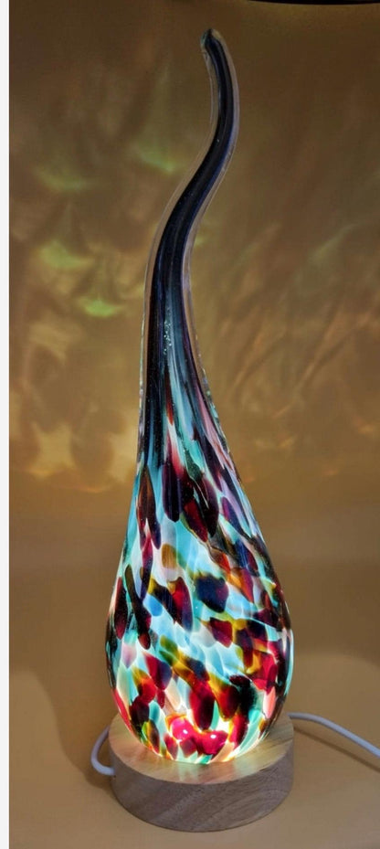 Hand Blown Flame Glass Lamp: LED Ambient Light, Unique Art Decor