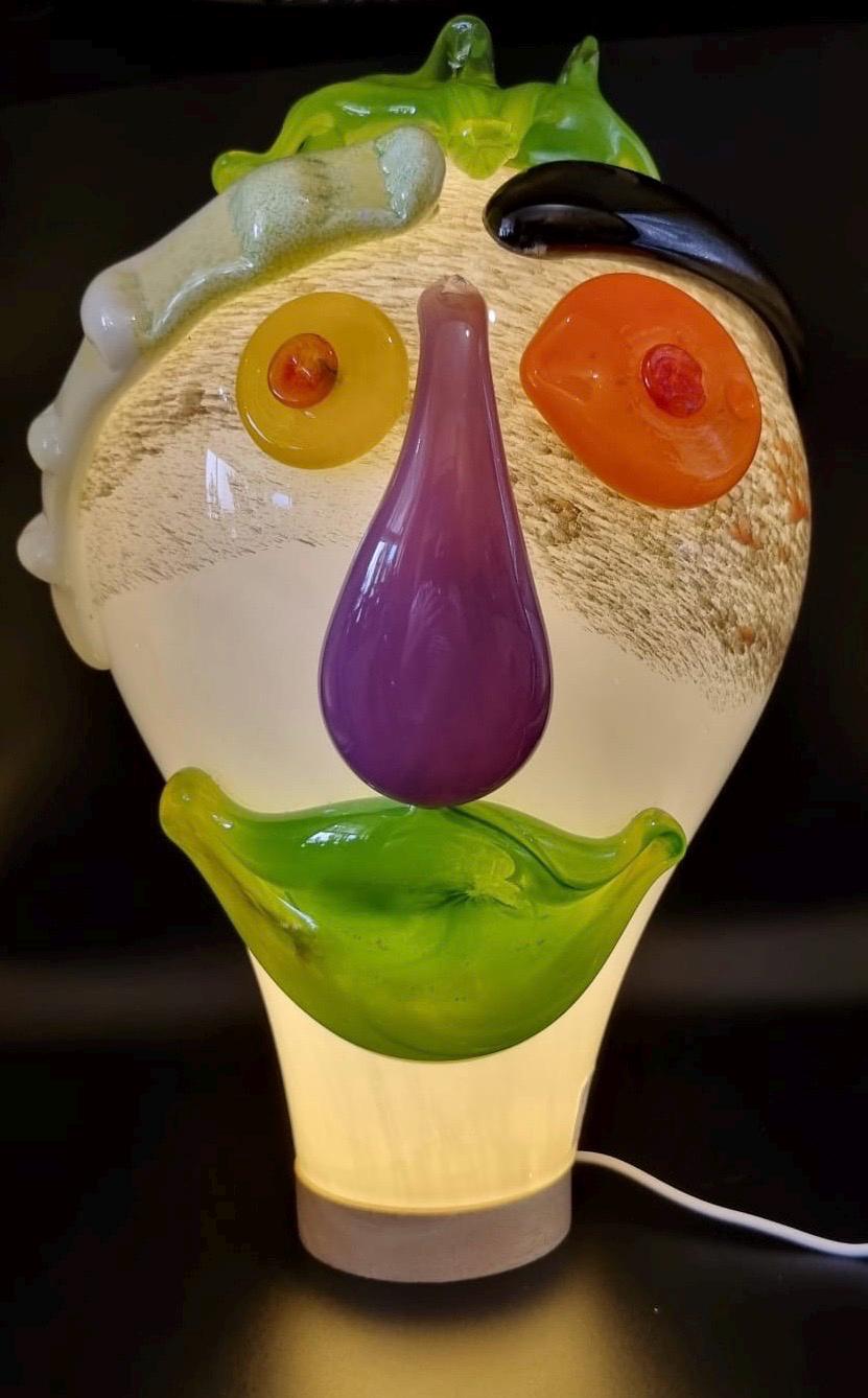 Handblown Glass Clown Lamp: Colorful Whimsical Art Night Light