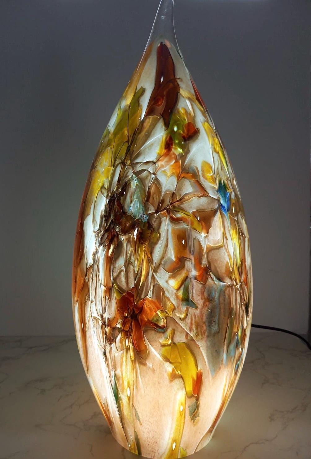 Hand Blown Glass Ghost Lamp: Art Deco Table Lamp