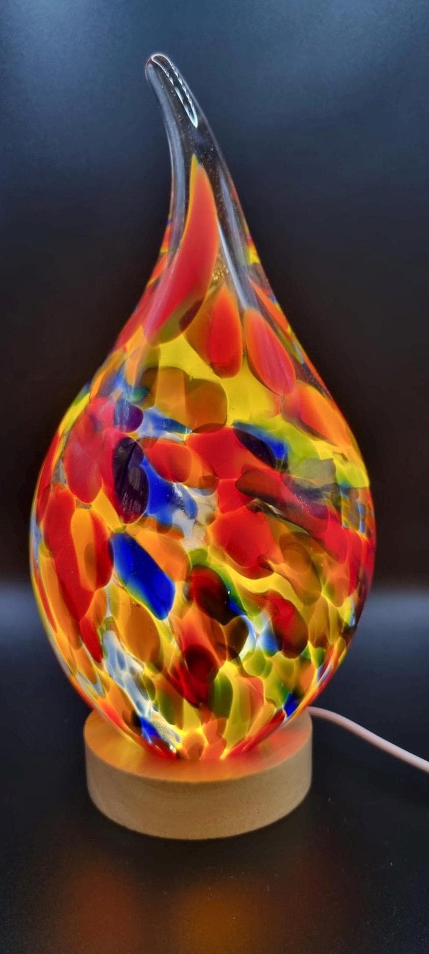 Handblown Glass Teardrop Lamp: Colorful Swirl Art Glass Night Light