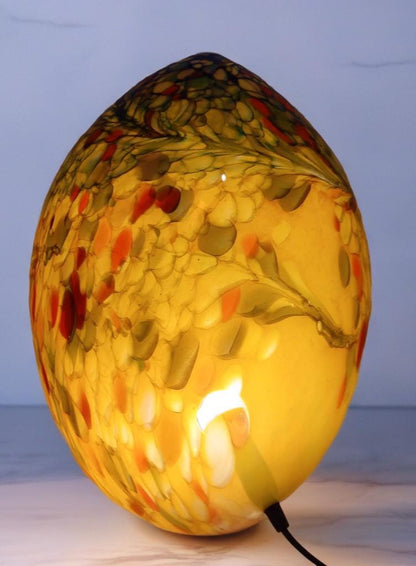 Giant Hand Blown Glass Dinosaur Egg Lamp: Art Deco Table Lamp