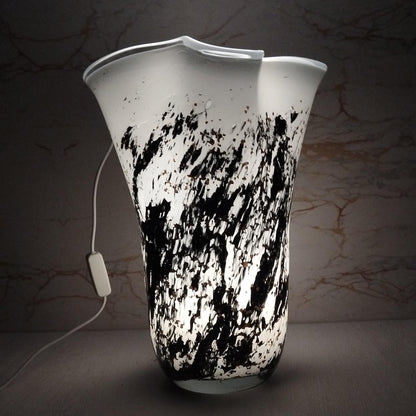 Handcrafted Black & White Glass Vase Lamp: Ambient Home Decor