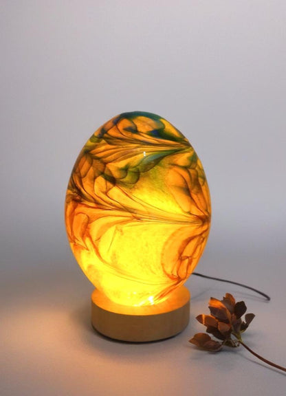 Hand Blown Orange Glass Table Lamp: Art Deco Sculpture Lamp