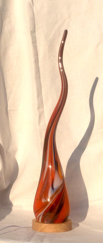 Hand Blown Red Glass Flame Lamp: LED Ambient Light