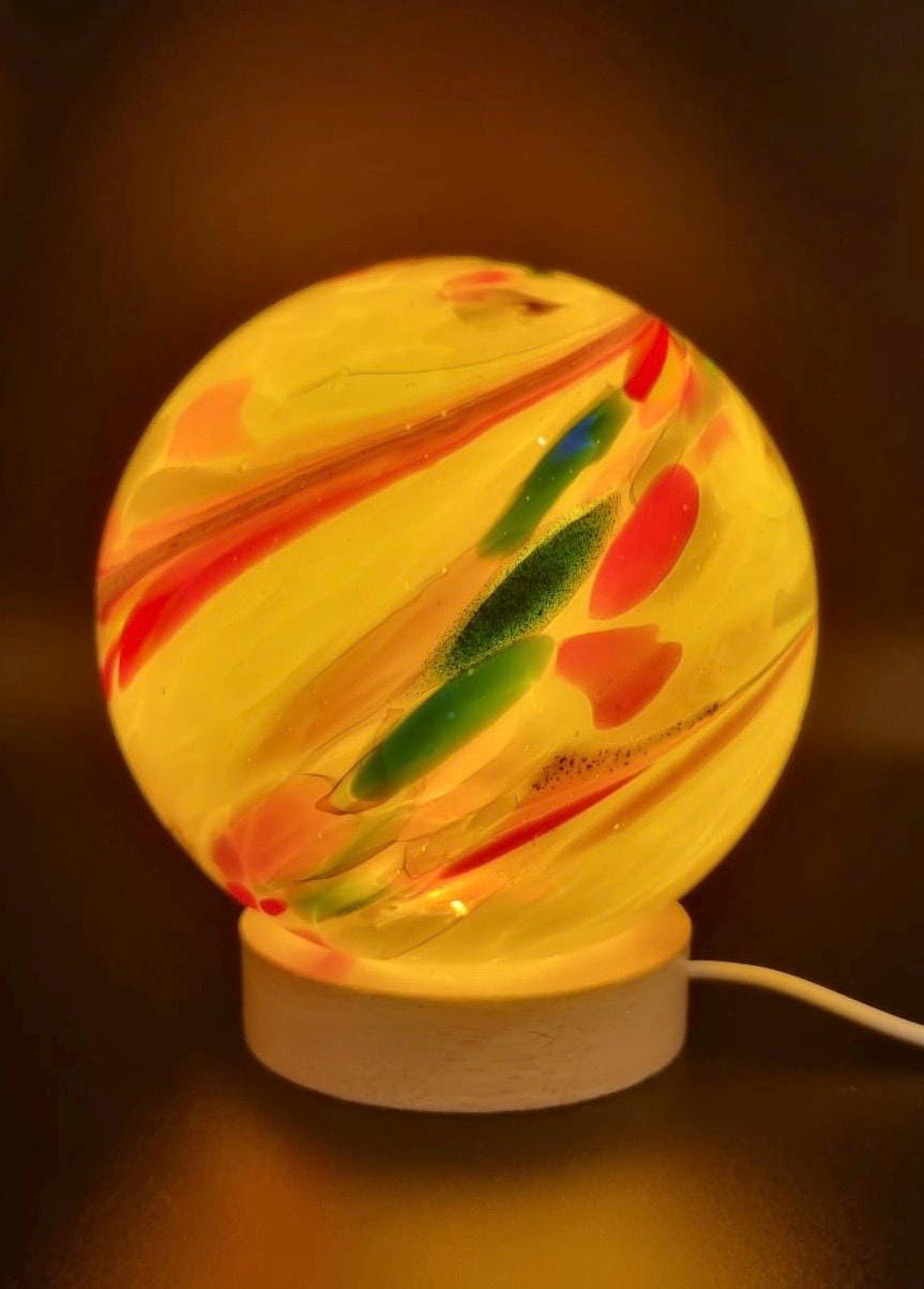 Handcrafted Yellow Glass Sphere Lamp: USB Powered LED Desk Light