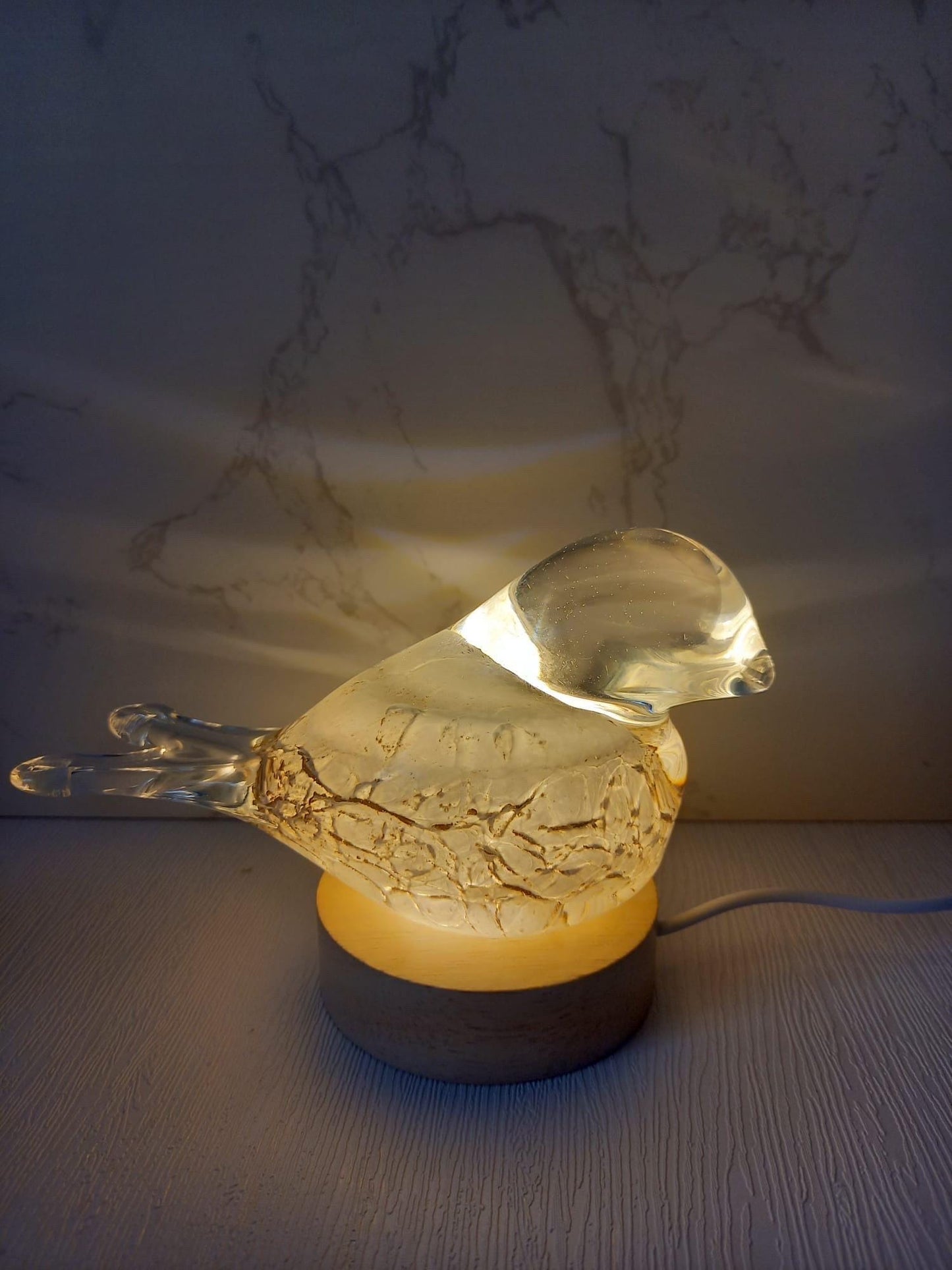 Hand Blown Iridescent Glass Bird Lamp: LED Accent Light