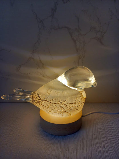 Hand Blown Iridescent Glass Bird Lamp: LED Accent Light