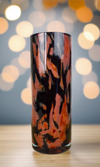Handmade Mouth Blown Glass Vase: Elegant Flame Design, 32cm Cylinder
