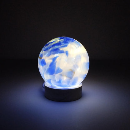 Hand Blown Glass Sphere Lamp: Ambient LED Night Light with Wooden Base, Multiple Colours