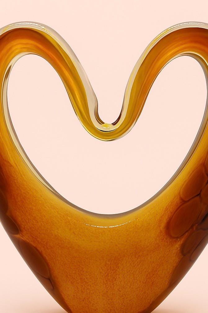 Iridescent Heart Glass Lamp: Handcrafted LED Sculpture - Romantic Home Decor