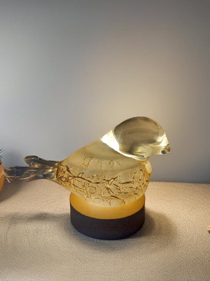 Hand Blown Iridescent Glass Bird Lamp: LED Accent Light