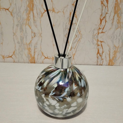Handcrafted Iridescent Glass Diffuser Lamp with LED Light, Elegant Room Fragrance