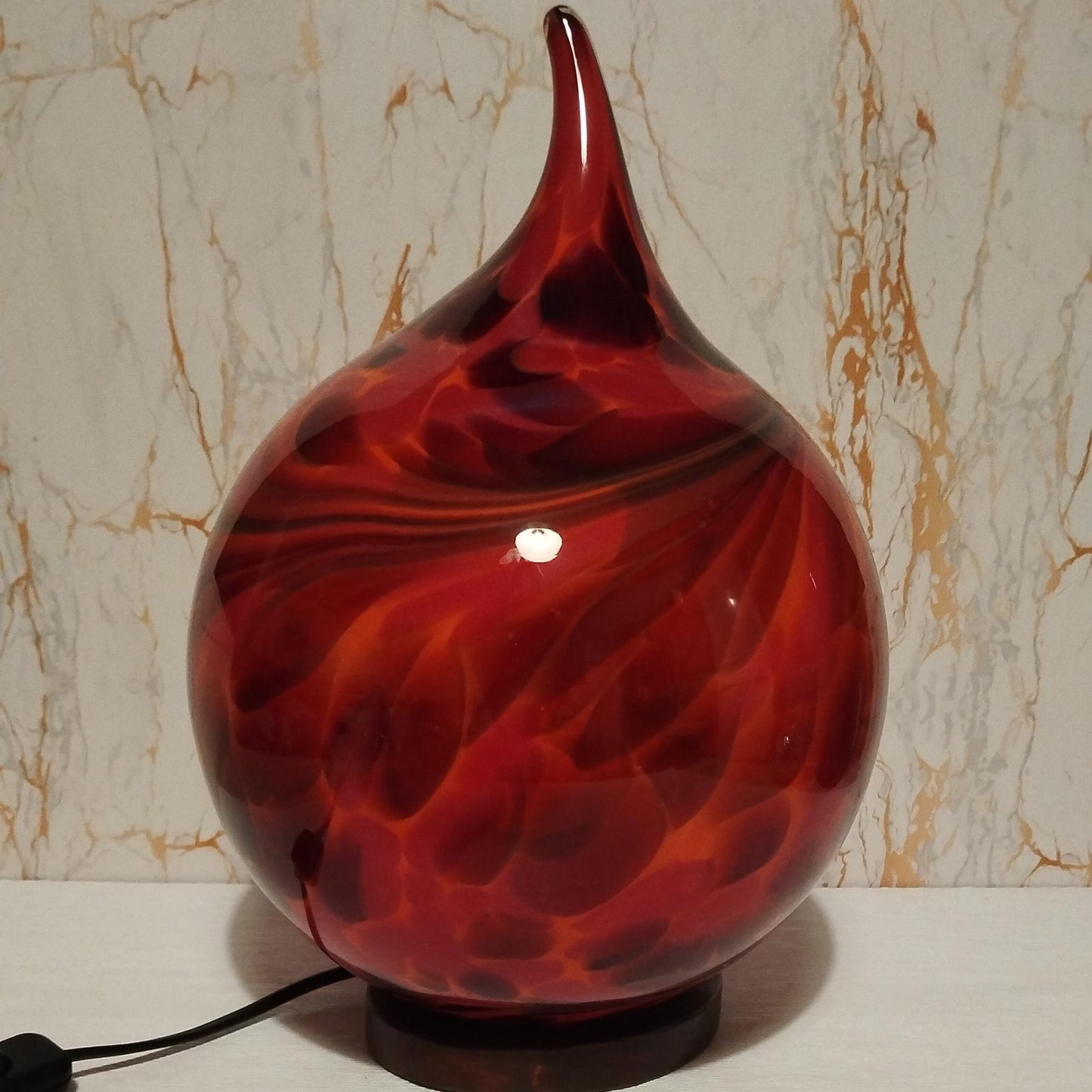 Handcrafted Red Flame Glass Lamp: Artisan Home Decor Light, 350 mm High