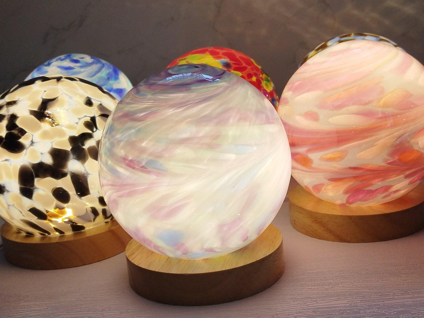 Handcrafted LED Glass Sphere Lamp: 6 Colors, USB Table Light