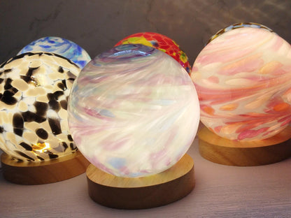 Handcrafted LED Glass Sphere Lamp: 6 Colors, USB Table Light