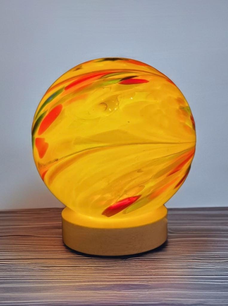 Handcrafted Yellow Glass Sphere Lamp: USB Powered LED Desk Light