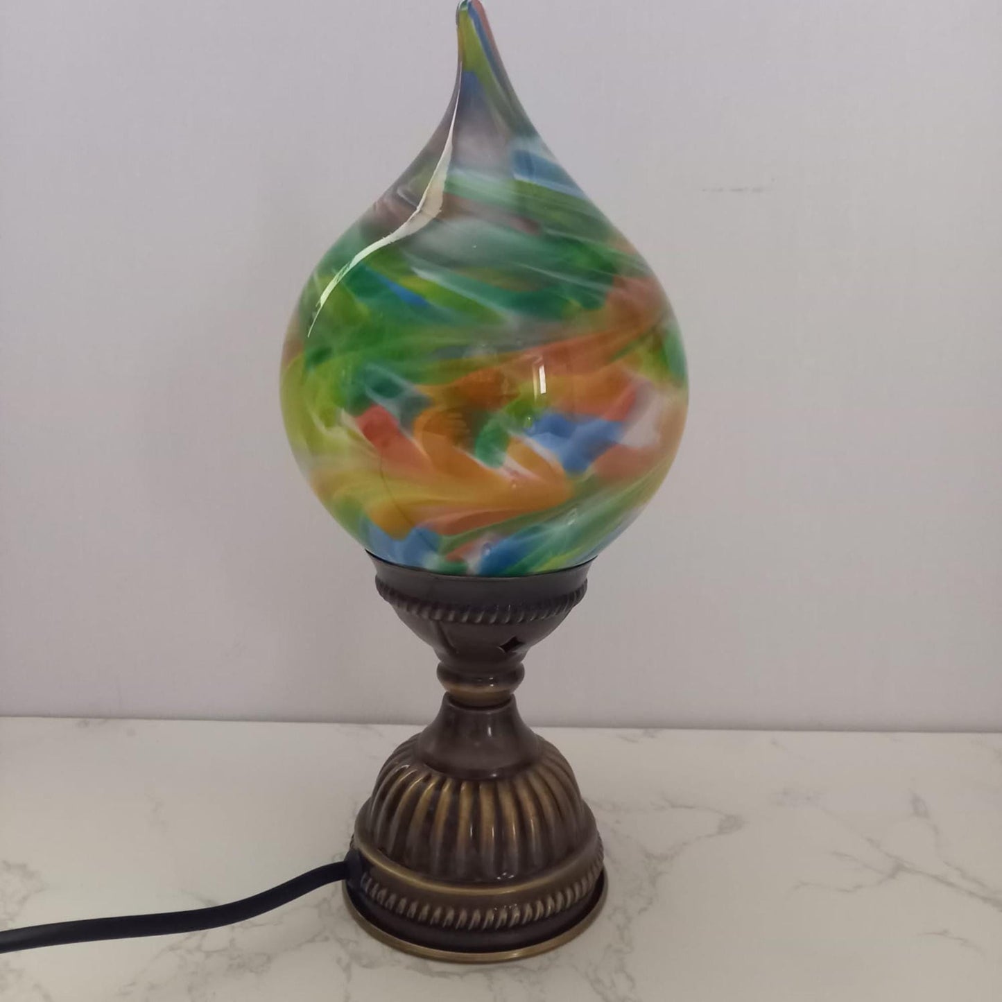 Mystique Flame Glass Lamp – Handcrafted Artisanal Teardrop Light for Elegant Home Decor
